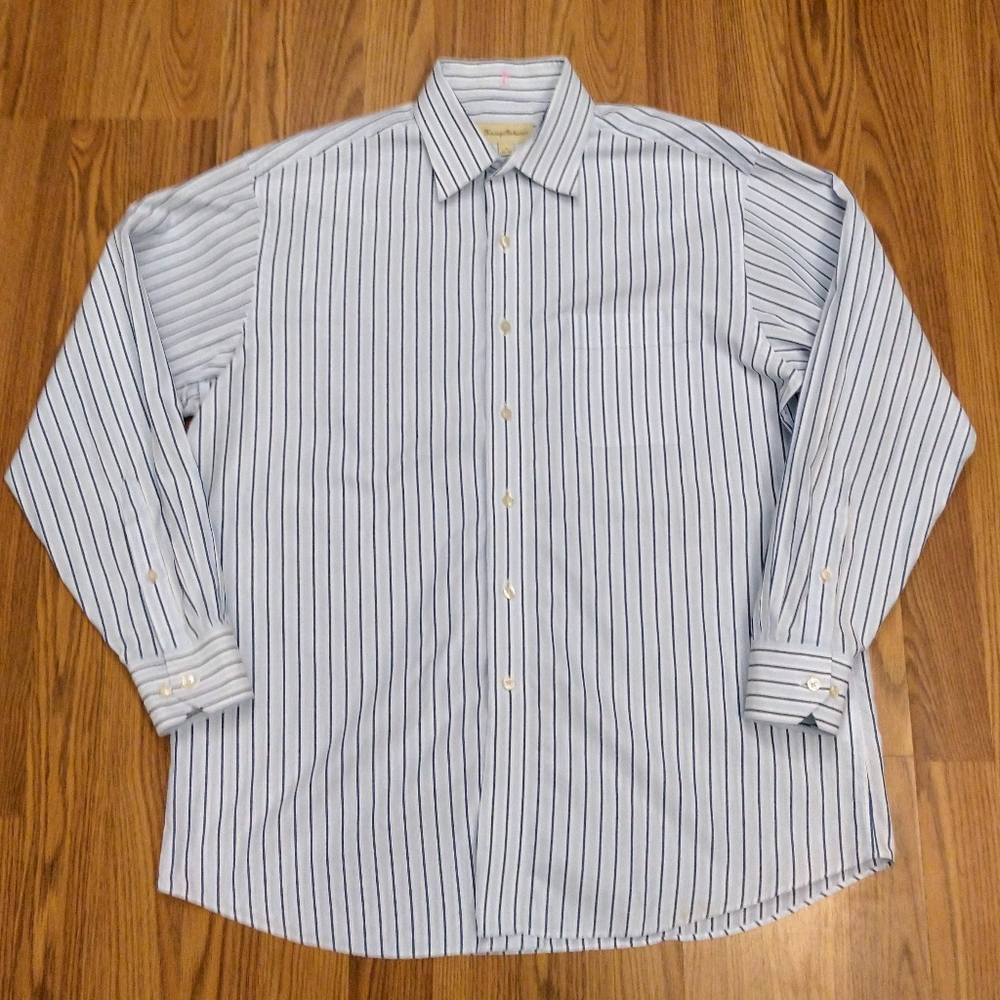 Tommy Bahama Dress Shirt 16 32-33 Blue Striped